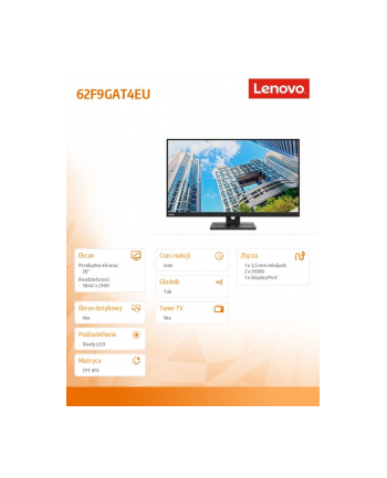 lenovo Monitor ThinkVision 28 cali E28u-20 WLED 62F9GAT4(wersja europejska)