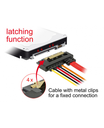 D-ELOCK Cable SATA 6 Gb/s 7 pin receptacle + 2 pin power female > SATA 22 pin receptacle straight 5 V metal 10cm