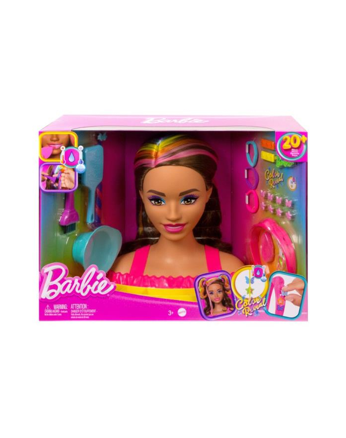 Barbie Głowa do stylizacji Neonowa tęcza Brązowe włosy HMD80 MATTEL główny
