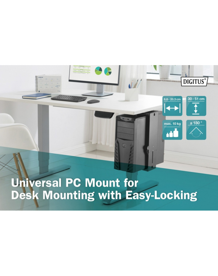 digitus Uniwersalny uchwyt do montażu PC pod biurkiem z mechanizmem Easy-Locking główny