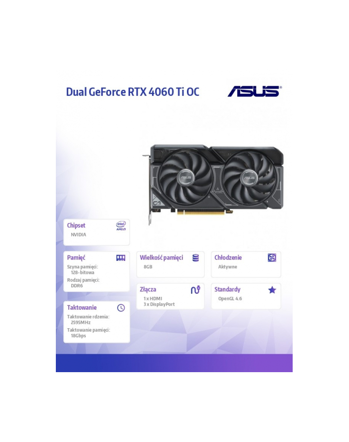 Karta graficzna ASUS GeForce DUAL RTX 4060 Ti OC 8GB główny