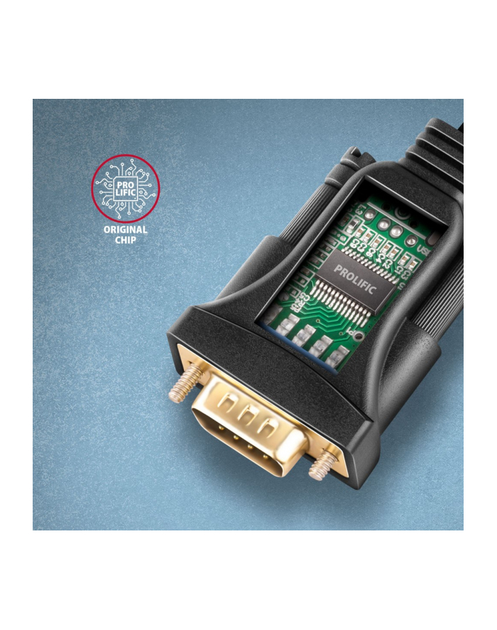 axagon ADS-1PSN Adapter USB 2.0 > RS-232 Port szeregowy, 1.5m kabel, chip Prolific główny