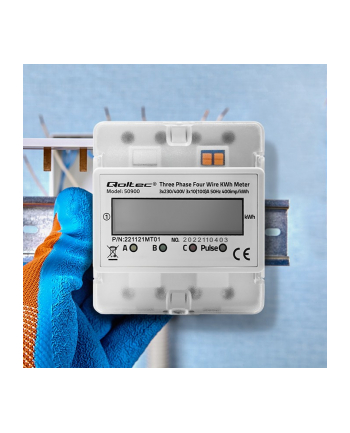 qoltec Trójfazowy elektroniczny licznik | miernik zużycia energii na szynę DIN | 230V | LCD | 4P