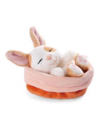 NICI 48707 Maskotka pluszowa króliczek 12cm śpiący w koszyczku, karmelowy w łatki
