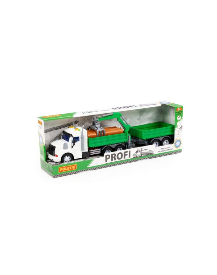 Polesie 96166 Profi samochód-betoniarka z podnośnikiem i przyczepą, zielony, światło, dźwięk główny