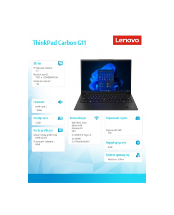 lenovo Ultrabook ThinkPad Carbon G11 21HM006FPB W11Pro i7-1355U/32GB/1TB/INT/LTE/14.0 WUXGA/Touch/Deep Black/3YRS Premier Suport + CO2 Offset