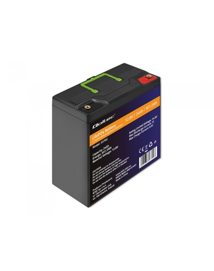 qoltec Akumulator LiFePO4 Litowo-Żelazowo-Fosforanowy | 12.8V | 24Ah |  307.2Wh | BMS główny