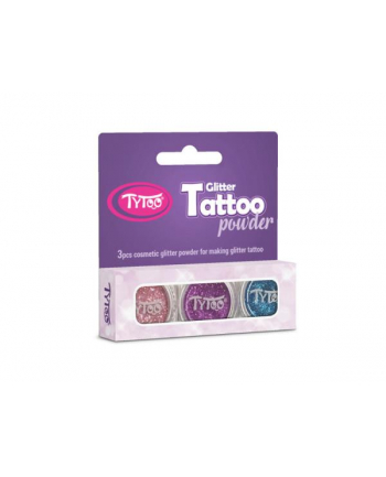 dante TYTOO Tatuaże zestaw brokatów 3 kolory różowy, fioletowy i niebieski 01287