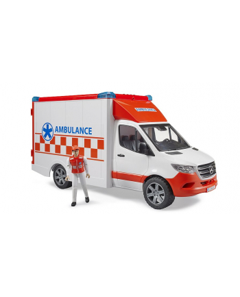 no name Mercedes Sprinter Ambulans z figurką ratownika edycznego i modułem światło + dźwięk 02676 BRUD-ER