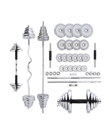 Zestaw ciężarów 3w1 HMS STC55 (sztangielki, sztanga prosta i łamana) chromowane w walizce 55kg