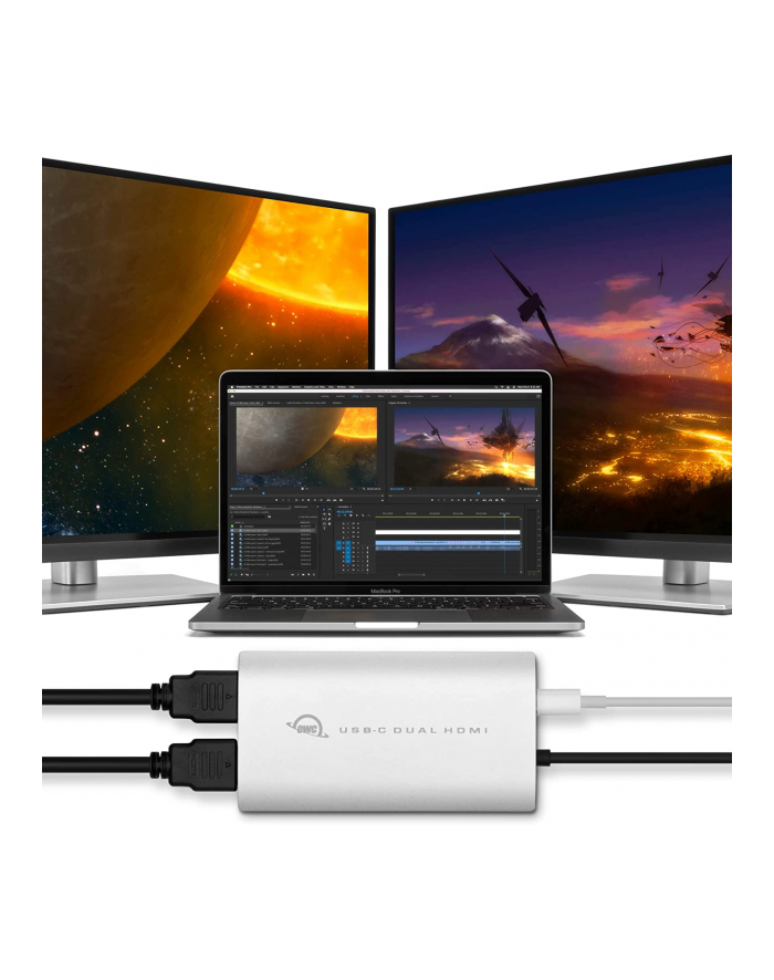 OWC Adapter Thunderbolt 3 > Dual HDMI 4K (silver/Kolor: CZARNY, 26cm, with DisplayLink) główny