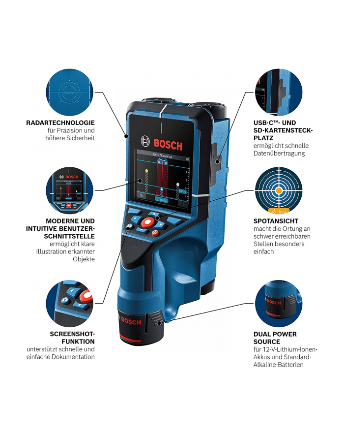 bosch powertools Bosch Wallscanner D-tect 200 C Professional, 12V, locating device (blue/Kolor: CZARNY, Li-ion battery 2.0 Ah, in L-BOXX 136) główny