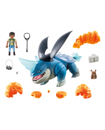 PLAYMOBIL 71082 Dragons: The Nine Realms - Plowhorn ' D'Angelo, Construction Toy (With Crystal Rock to Blow Up)