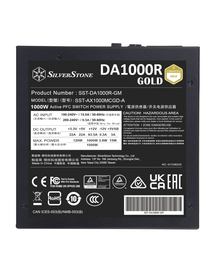 silverstone technology SilverStone SST-DA1000R-GM 1000W, PC power supply (Kolor: CZARNY, 7x PCIe, cable management, 1000 watts) główny