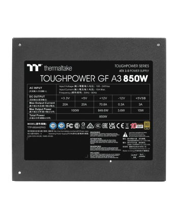 Thermaltake TOUGHPOWER GF A3 Gold 850W - TT Premium Edition, PC power supply (Kolor: CZARNY, cable management, 850 watts)