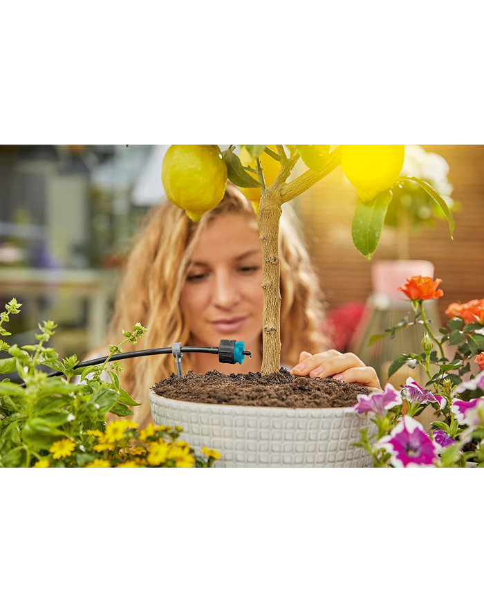 GARD-ENA Micro-Drip-System Adjustable End Drip Head 1-8 l/h, pressure-compensating (Kolor: CZARNY/turquoise, 5 pieces, model 2023) główny
