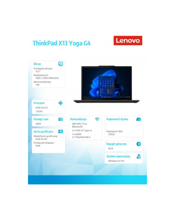 lenovo Ultrabook ThinkPad X13 Yoga G4 21F2001GPB W11Pro i5-1335U/16GB/512GB/INT/13.3 WUXGA/Touch/Deep Black/3YRS Premier SUpport + KYD + SBR + International