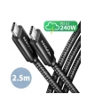 axagon BUCM2-CM25AB Kabel USB-C - USB-C, 2.5m 5A charging, ALU, 240W PD, oplot, USB2.0 - nr 43