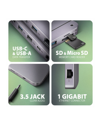 axagon HMC-12GM2 hub USB 12 in1 10Gbps, 3x USB-A, USB-C, HDMI, DP,  RJ-45, M.2, SD/mSD, audio, PD
