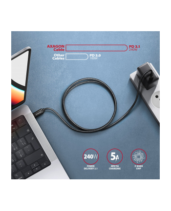 axagon BUCM2-CM10AB Kabel USB-C - USB-C, 1.0m 5A charging, ALU, 240W PD, oplot, USB2.0