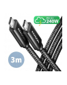 axagon BUCM2-CM30AB Kabel USB-C - USB-C, 3.0m 5A charging, ALU, 240W PD, oplot, USB2.0 - nr 39