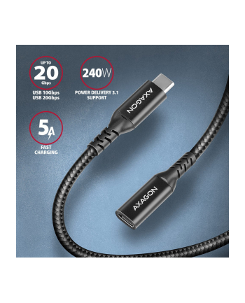 axagon BUCM32-CF05AB Kabel przedłużacz Gen2 USB-C - USB-C 0.5m, 5A, 20Gbps, PD 240W, oplot