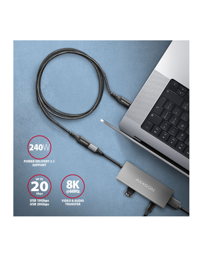 axagon BUCM32-CF10AB Kabel przedłużacz Gen2 USB-C - USB-C, 1m, 5A, 20Gbps, PD 240W, oplot główny