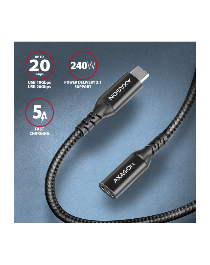 axagon BUCM32-CF10AB Kabel przedłużacz Gen2 USB-C - USB-C, 1m, 5A, 20Gbps, PD 240W, oplot główny