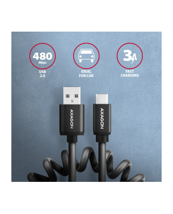 axagon BUCM-AM20TB Kabel Twister USB-C - USB-A, 1.1m, USB2.0 3A, ALU