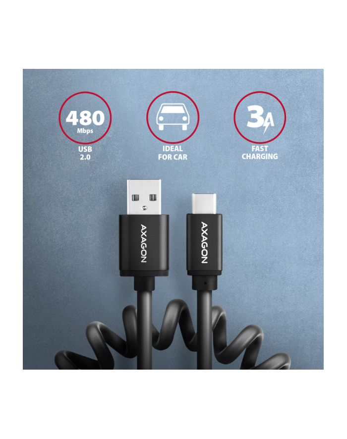 axagon BUCM-AM20TB Kabel Twister USB-C - USB-A, 1.1m, USB2.0 3A, ALU główny