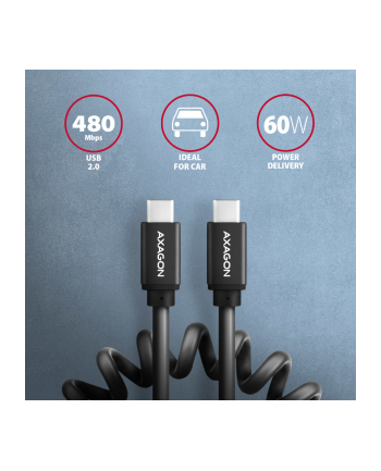 axagon BUCM-CM20TB Kabel Twister USB-C - USB-C, 1.1m USB2.0 3A ALU