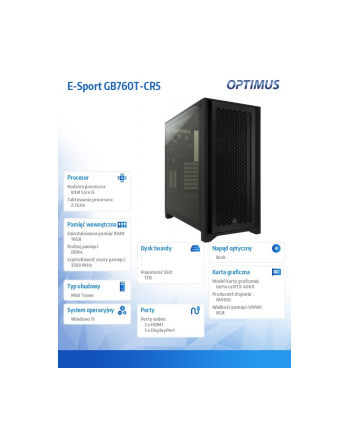 optimus Komputer E-Sport GB760T-CR5 i5-13600/16GB/1TB/RTX 4060 OC 8GB/W11