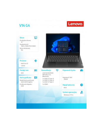 lenovo Laptop V14 G4 83A00041PB W11Pro i3-1315U/8GB/256GB/INT/14.0 FHD/Business Black/3YRS OS