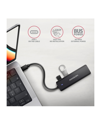 axagon HUE-C1C 4-portowy hub USB 5Gbps Travel, USB-C power IN, kabel Type-C 19cm, USB-C dodatkowe zasilanie