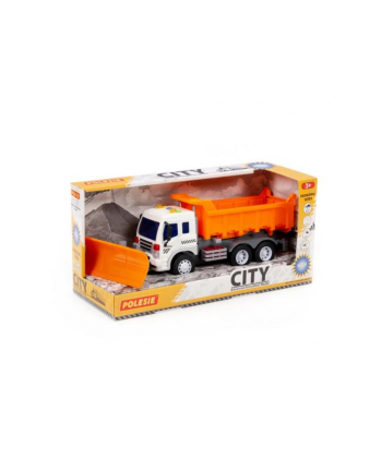 Polesie 04618 '';City'';, samochód-wywczerwonyka z pługiem do odśnieżania inercyjny, ze światłem i dźwiękiem, pomarańczowy w pudełku