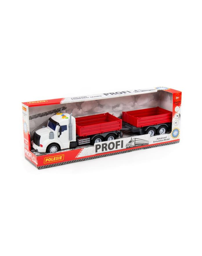 Polesie 92557 '';Profi'';, samochód burtowy z przyczepą inercyjny, ze światłem i dźwiękiem, czerwony w pudełku główny