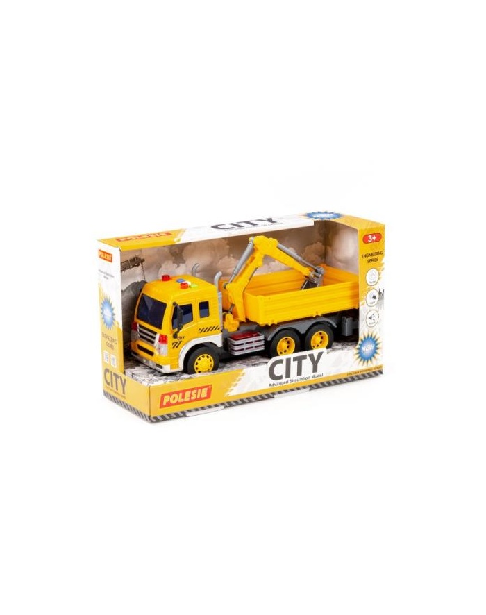 Polesie 95992 '';City'';, samochód burtowy z koparką inercyjny, ze światłem i dźwiękiem, żółty w pudełku główny
