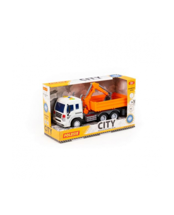 Polesie 96005 '';City'';, samochód burtowy z koparką inercyjny, ze światłem i dźwiękiem, pomarańczowy w pudełku