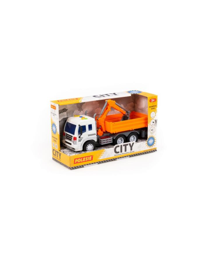 Polesie 96005 '';City'';, samochód burtowy z koparką inercyjny, ze światłem i dźwiękiem, pomarańczowy w pudełku główny