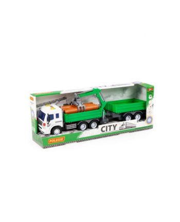Polesie 96043 '';City'';, samochód burtowy z podnośnikiem i przyczepą inercyjny, ze światłem i dźwiękiem, zielony w pudełku