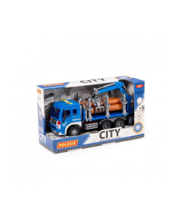 Polesie 96050 '';City'';, samochód do przewozu dłużycy inercyjny, ze światłem i dźwiękiem, niebieski w pudełku