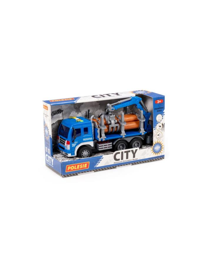 Polesie 96050 '';City'';, samochód do przewozu dłużycy inercyjny, ze światłem i dźwiękiem, niebieski w pudełku główny