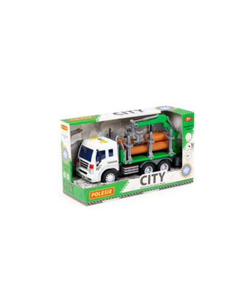 Polesie 96067 '';City'';, samochód do przewozu dłużycy inercyjny, ze światłem i dźwiękiem, zielony w pudełku