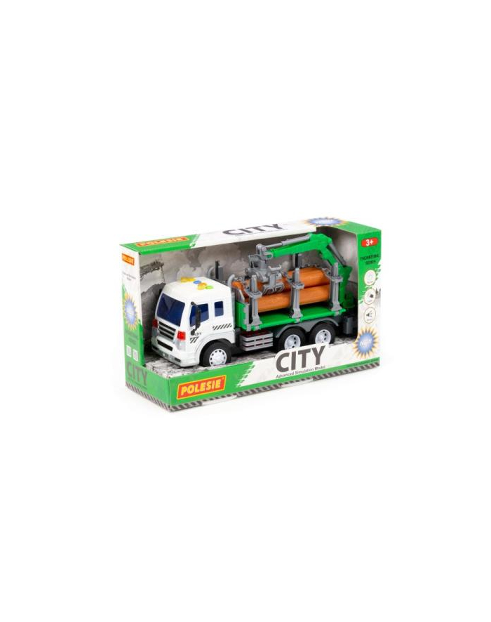 Polesie 96067 '';City'';, samochód do przewozu dłużycy inercyjny, ze światłem i dźwiękiem, zielony w pudełku główny