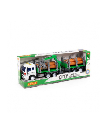 Polesie 96081 '';City'';, samochód do przewozu dłużycy z przyczepą inercyjny, ze światłem i dźwiękiem, zielony w pudełku