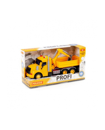 Polesie 96111 '';Profi'';, samochód burtowy z koparką inercyjny, ze światłem i dźwiękiem, żółty w pudełku