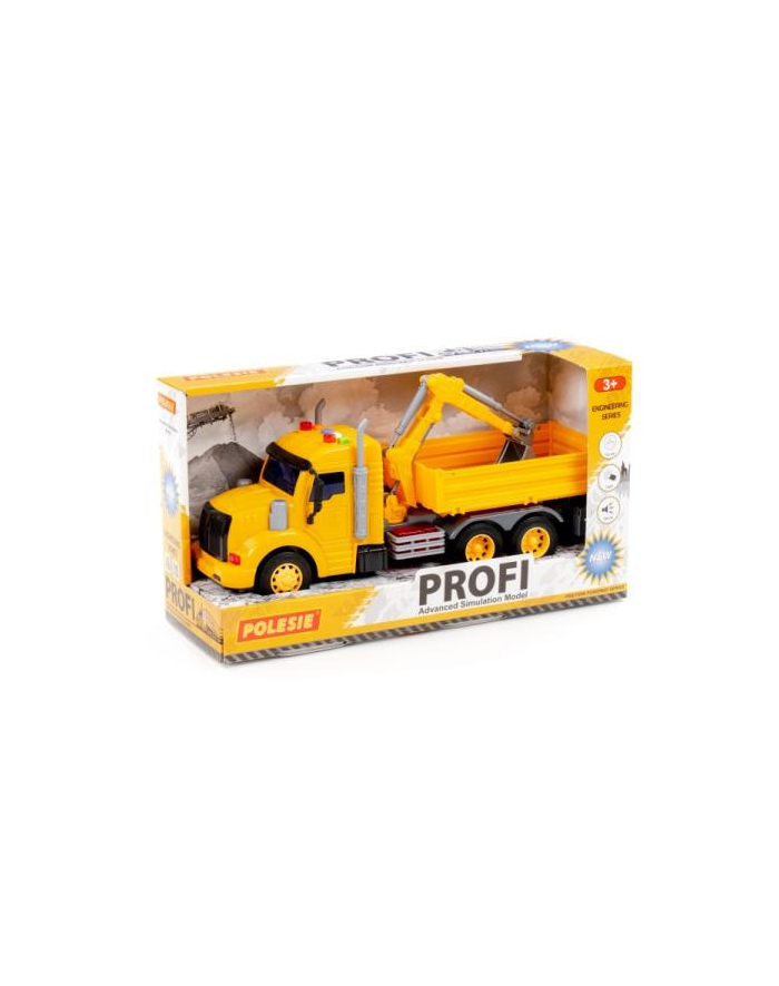 Polesie 96111 '';Profi'';, samochód burtowy z koparką inercyjny, ze światłem i dźwiękiem, żółty w pudełku główny