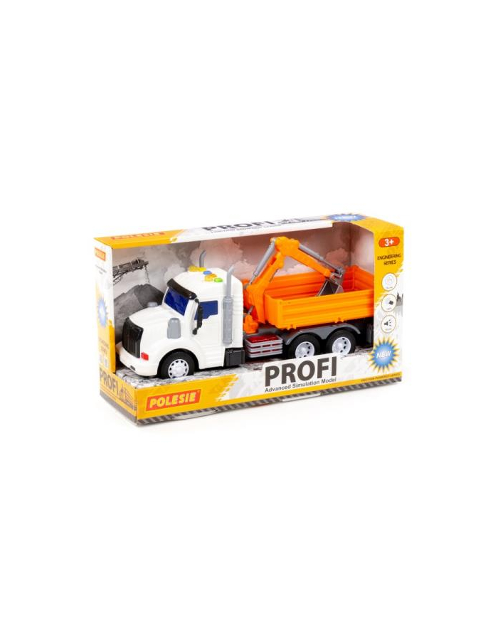 Polesie 96128 '';Profi'';, samochód burtowy z koparką inercyjny, ze światłem i dźwiękiem, pomarańczowy w pudełku główny