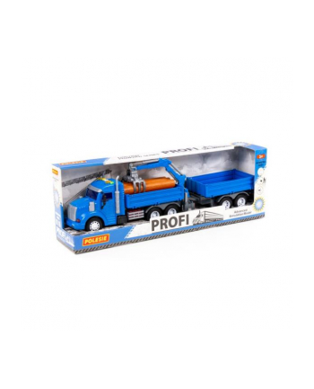 Polesie 96159 '';Profi'';, samochód burtowy z podnośnikiem i przyczepą inercyjny, ze światłem i dźwiękiem, niebieski w pudełku