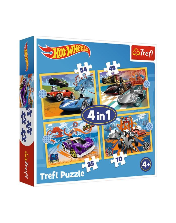 Puzzle 4w1 Pojazdy Hot Wheels / Mattel Hot Wheels 34627 Trefl główny